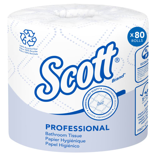 Papier® hygiénique standard Scott 100 % fibres recyclées en rouleau 2 plis, 473 feuilles / 80 rouleaux